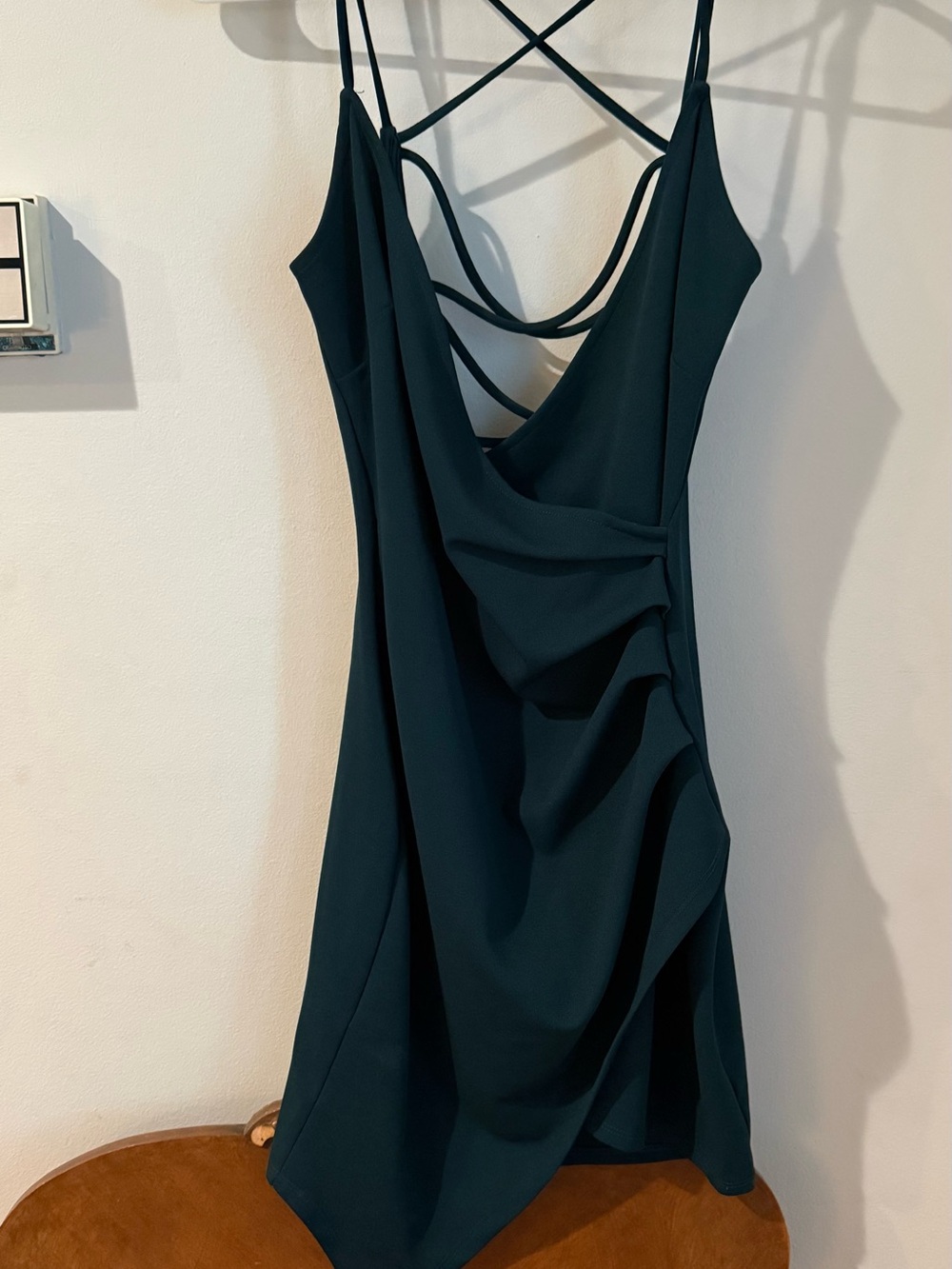 Windsor Teal Drape-Front Mini Dress with Crisscross Straps